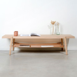 Table basse cuir et bois massif AMAC