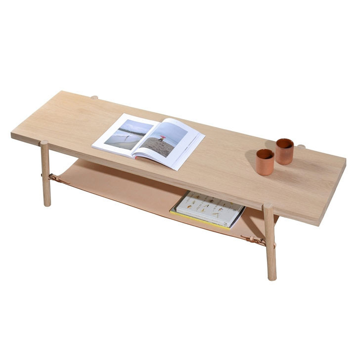 Table basse cuir et bois massif AMAC