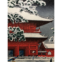 Porte Sanmon du temple Zōjō-ji (1953) | Estampe originale de Kasamatsu Shirō