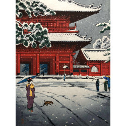 Porte Sanmon du temple Zōjō-ji (1953) | Estampe originale de Kasamatsu Shirō