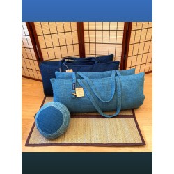 Zabuton indigo naturel Dhammarts – tapis de méditation tissé main