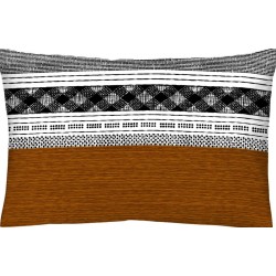 Taie d’oreiller ABISKO en satin de coton, frise noir et blanc entre gris et rouille