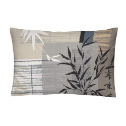 Taie d’oreiller NOSTRAI, branches de bambou noires et blanches sur fond taupe