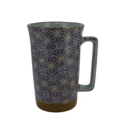 grand mug japonais hanasibori bleu 600 ml motif floral geometrique anse large