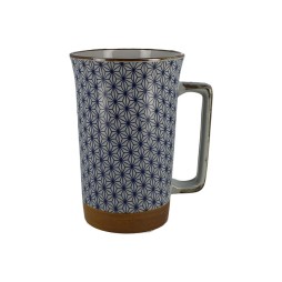 grand mug japonais asanoha 600 ml bleu et blanc anse large