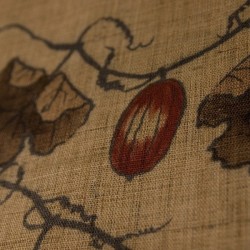 Détails kaki, liane aux feuilles brunes et petits fruits rouges comme des lanternes
