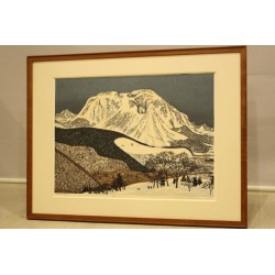 Estampe japonaise Montagne enneigée Kitaoka | Gravure sur bois 1975