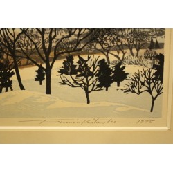 Estampe japonaise Montagne enneigée Kitaoka | Gravure sur bois 1975