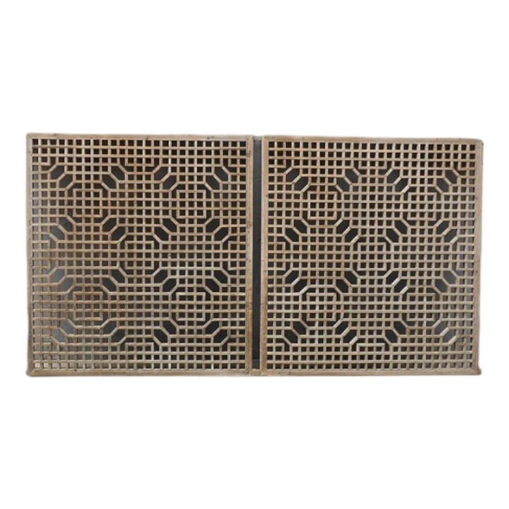 Fenêtre chinoise ancienne en bois de pin – 2 panneaux décoratifs