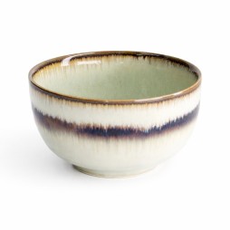 Bol tayo japonais WASABI en grès beige, anneau brun et bleuté