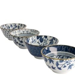 Set de 4 bols tayo japonais FLORIKA ∅15cm, décors grue, ginkgo, érable et lierre