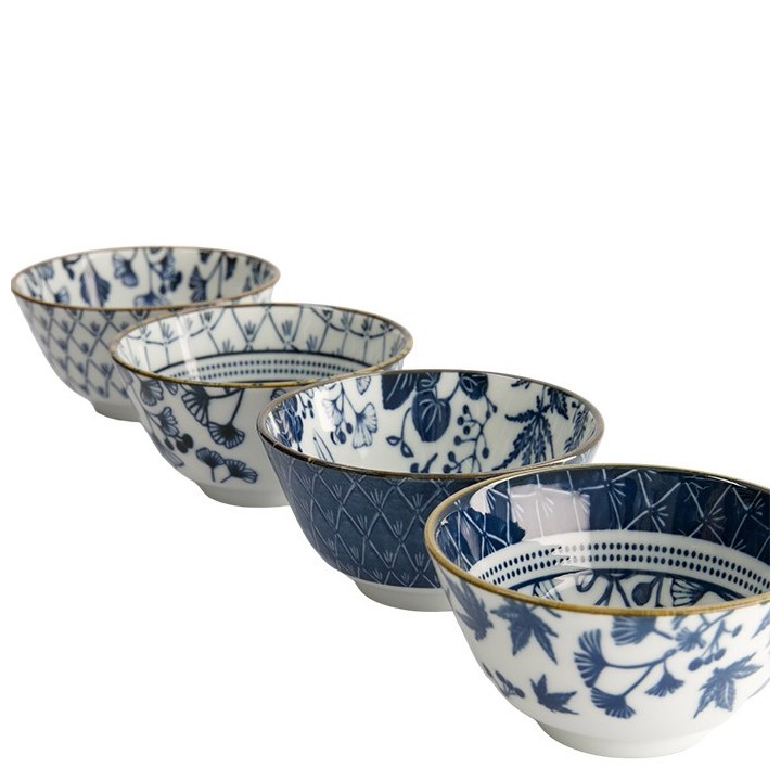 Set de 4 bols tayo japonais FLORIKA ∅15cm, décors grue, ginkgo, érable et lierre
