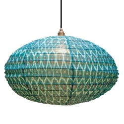 Suspension Ikat Pallu en tissu ovale motif ikat vert et bleu