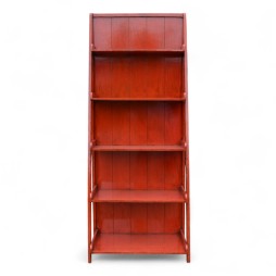 Étagère chinoise en bois de pin laqué rouge avec 5 tablettes vue de face