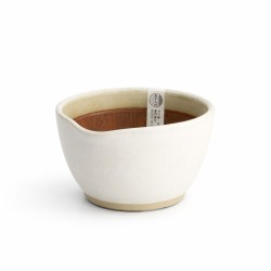 Bol à piler japonais suribachi blanc en grès, intérieur rainuré et bec verseur