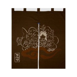 Noren japonais en coton Shichifukujin, sept dieux du bonheur, fabriqué au Japon par Maeda Senko