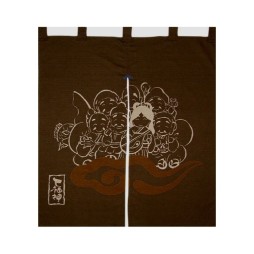 Noren japonais en coton Shichifukujin, sept dieux du bonheur, fabriqué au Japon par Maeda Senko