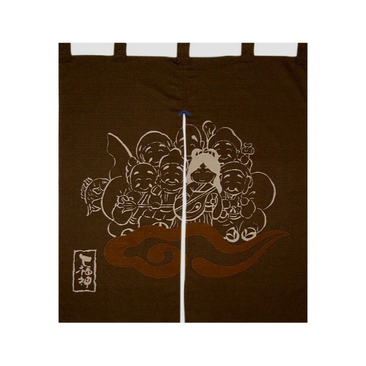 Noren japonais en coton Shichifukujin, sept dieux du bonheur, fabriqué au Japon par Maeda Senko