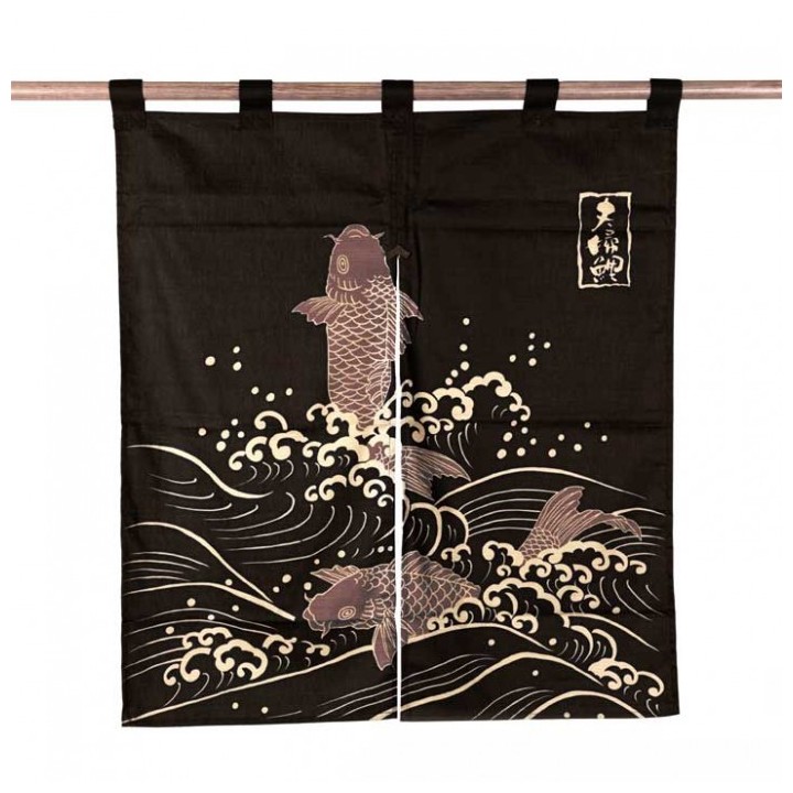 Noren japonais en coton avec poisson inspiré des carpes koi