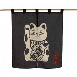 Noren japonais en coton avec maneki-neko, chat porte-bonheur japonais
