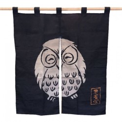 Noren japonais en coton avec hiboux fukurō, symbole de protection et chance