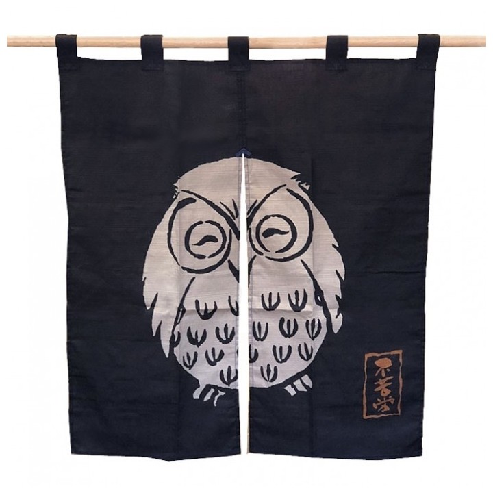 Noren japonais en coton avec hiboux fukurō, symbole de protection et chance