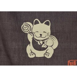 Zoom sur chat maneki-neko noren japonais en coton