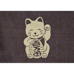 Détail motif chat japonais porte-bonheur sur noren