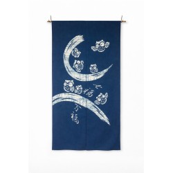 Noren japonais en coton batik avec sept hiboux porte-bonheur