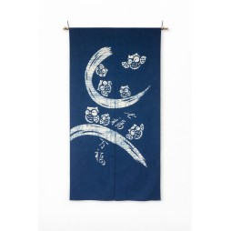 Noren japonais en coton batik avec sept hiboux porte-bonheur