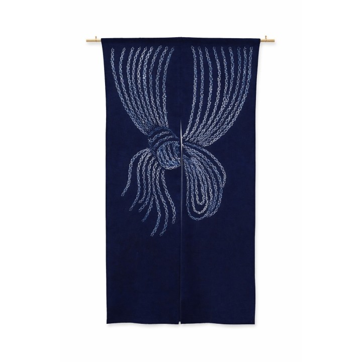 Noren japonais indigo motif nœud musubi en coton