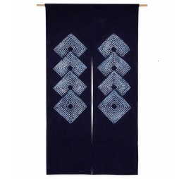 noren japonais indigo motif losanges verticaux en coton