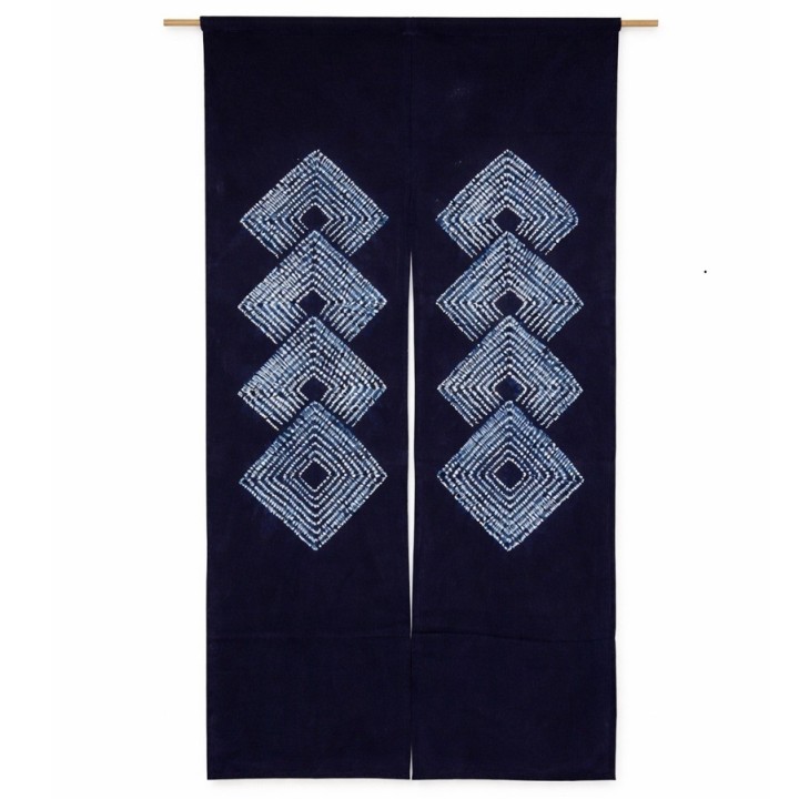 noren japonais indigo motif losanges verticaux en coton