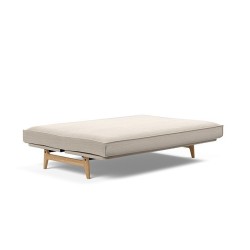 Canapé convertible Aslak Wood 140x200 gris sable – futon ou matelas au choix