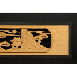 ranma japonais bois sculpté détail paysage montagne gauche