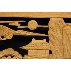 ranma japonais bois sculpté détail temple paysage droite