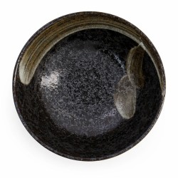 Bol ramen en céramique japonaise Harahake vue du dessus avec motif pinceau blanc