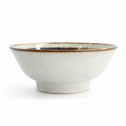 Bol ramen japonais Wasabi blanc en céramique avec liseré brun Ø21,5cm 1,3L vue de profil