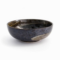 Bol japonais Arahake Tayo en céramique noir brun avec décor pinceau blanc Ø19,7cm 1,2L