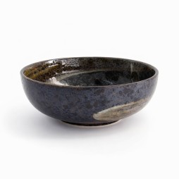 Bol japonais Arahake Tayo en céramique noir brun avec décor pinceau blanc Ø19,7cm 1,2L