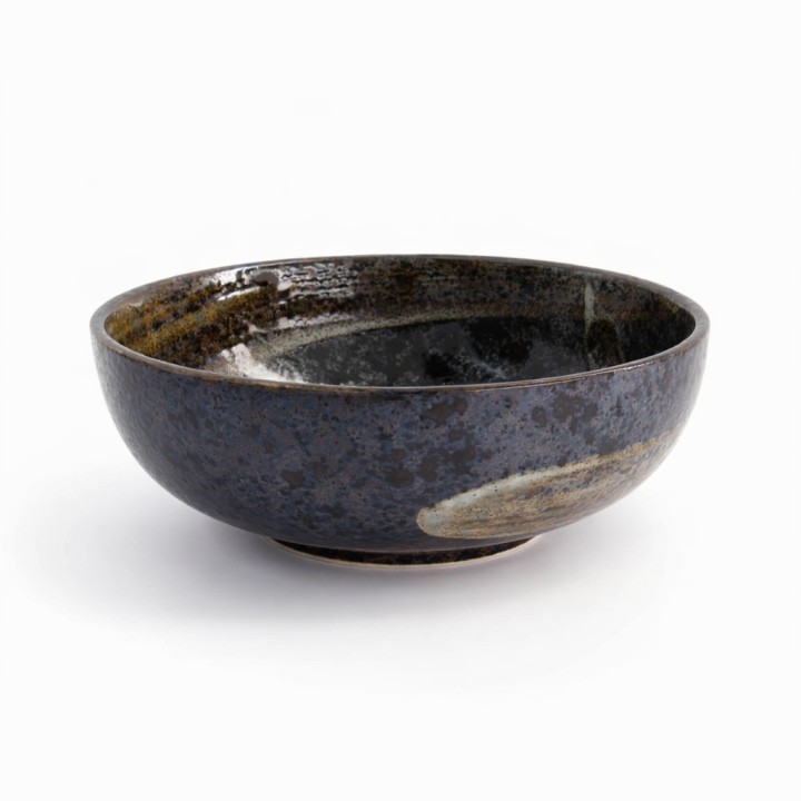 Bol japonais Arahake Tayo en céramique noir brun avec décor pinceau blanc Ø19,7cm 1,2L