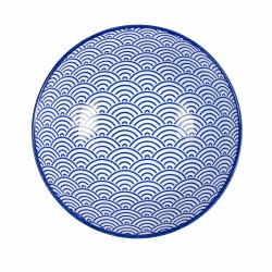 Vue dessus bol ramen bleu motif vagues japonaises