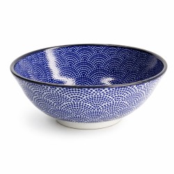 Bol à RAMEN japonais, motifs bleus sur porcelaine blanche
