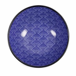 Bol à RAMEN japonais, motifs bleus sur porcelaine blanche