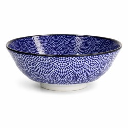 Bol à RAMEN japonais, motifs bleus sur porcelaine blanche
