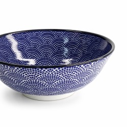 Détail motif points bol ramen japonais bleu