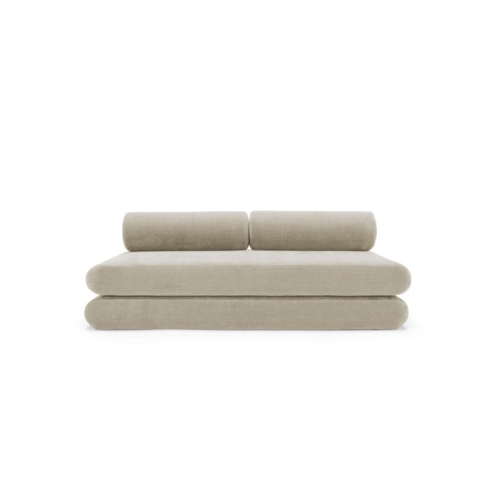 Canapé convertible Circlus coussins ronds beige amande – design modulable
