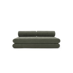 Canapé convertible Circlus coussins ronds vert olive – design modulable
