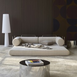 Canapé convertible Circlus coussin en L beige amande – design modulable