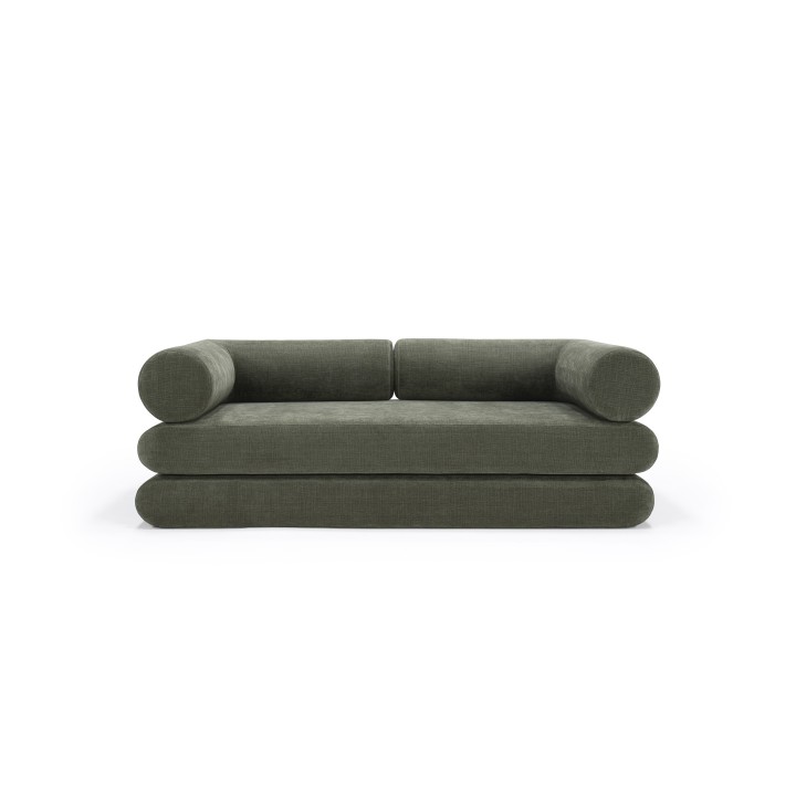 Canapé Circlus avec coussin en L vert olive vue de face